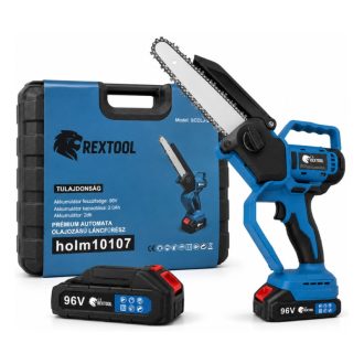   Rextool Prémium automata olajozású láncfűrész, töltés kijelzővel, 2×96V akkumulátorral holm10107