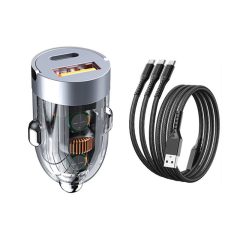   120 W autós töltő szett, kétportos autós töltőadapter + töltőkábel Holm8438